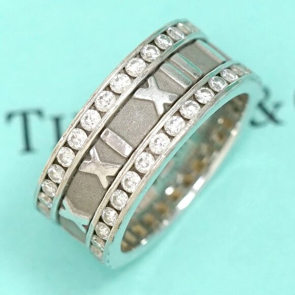 Tiffany & Co. Atlas Full Diamond 1.53ct Wide Band Ring size US6.5 18k White Gold - Picture 1 of 5